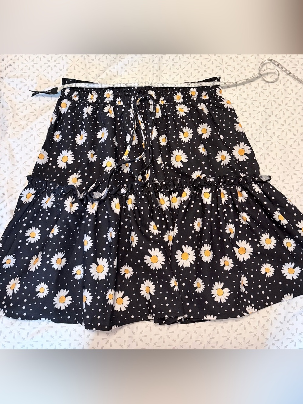 Daisy Print Black Tiered Skirt - Women's Floral A-Line